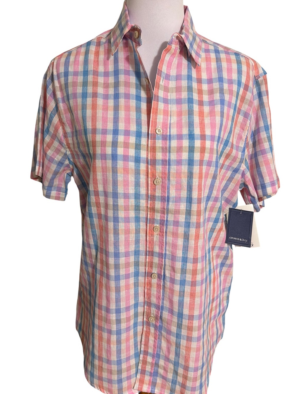 crown & ivy Pastel Plaid Short-Sleeve Button-Down Shirt - Pink & Blue